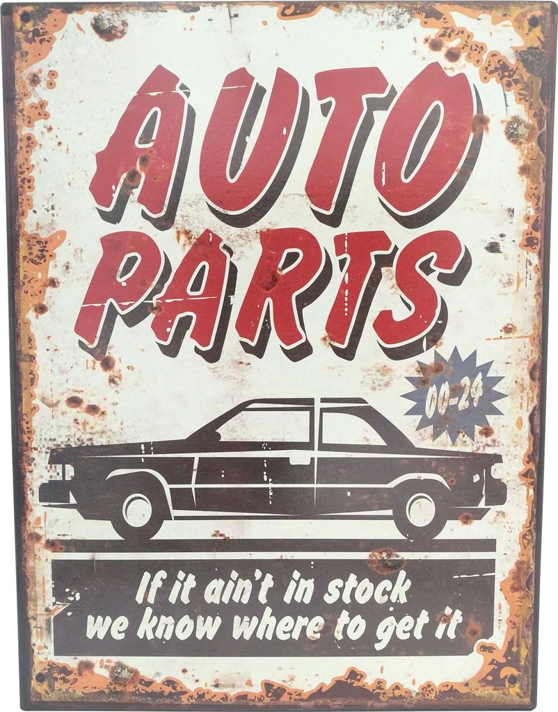 Metallschild Vintage für Garage und Zuhause, Autoparts if it ain‘t in stock we know were to get it, 33 x 25 cm