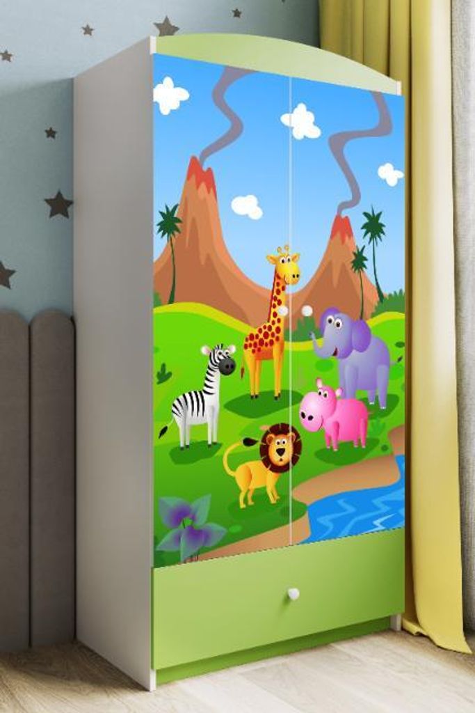 Kinderkleiderschrank Babydreams Drehtürenschrank Kleiderschrank Safari Grün