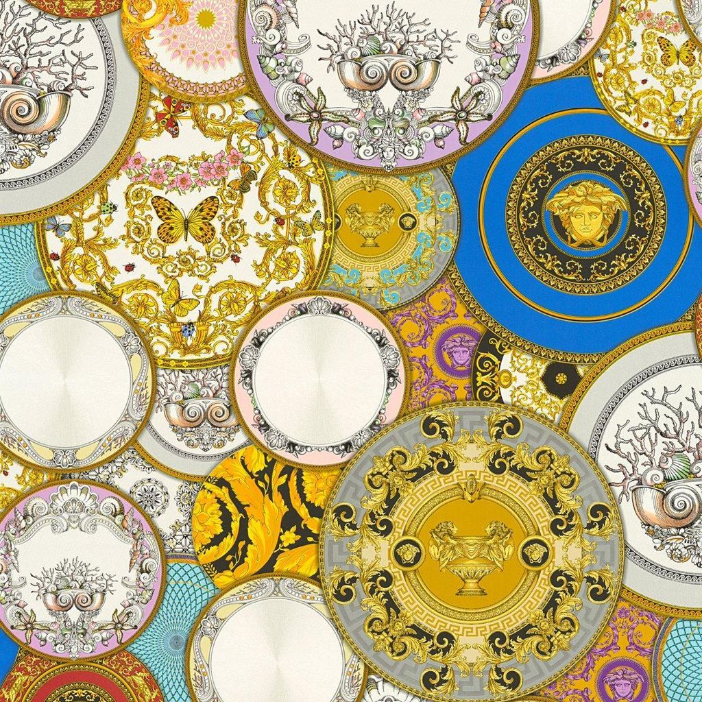 Versace - Strukturtapete "Les Etoiles De la Mer Dish" AG2087 (10 m x 70 cm) (Gold/Blau/Rot)