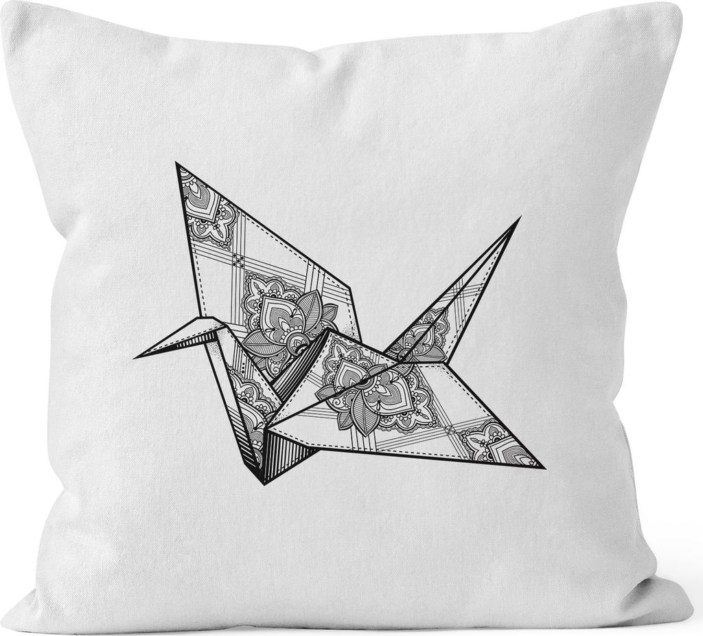 Kissenbezug Origami Kranich Crane Vogel Bird Ornamente Boho Polygon Paisley Kissen-Hülle Deko-Kissen 40x40 Baumwolle Autiga weiß 40cm x 40cm