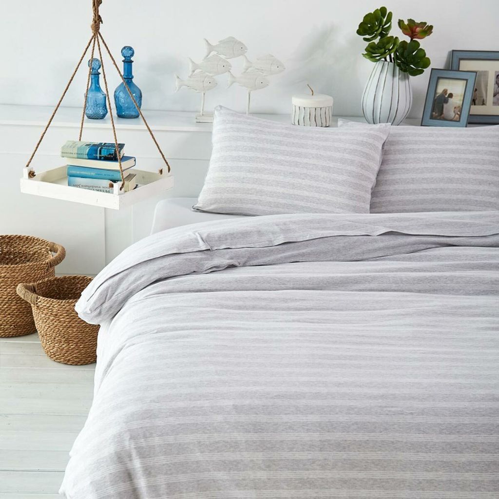 Bettwaren-Shop Melange Streifen Bettwäsche Doubleface 200x200 cm + 2x 80x80 cm silber