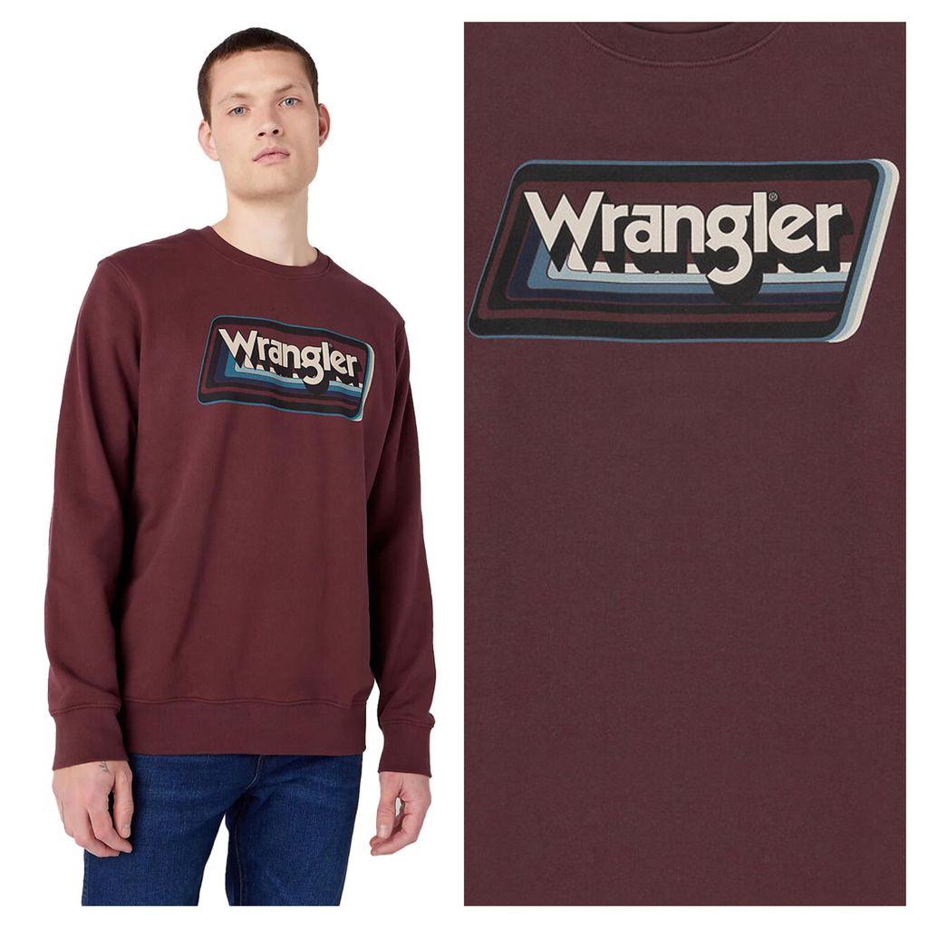 WRANGLER Herren, Sweatshirt GRAPHIC CREW, L, Braun, ralph, lauren, pullover