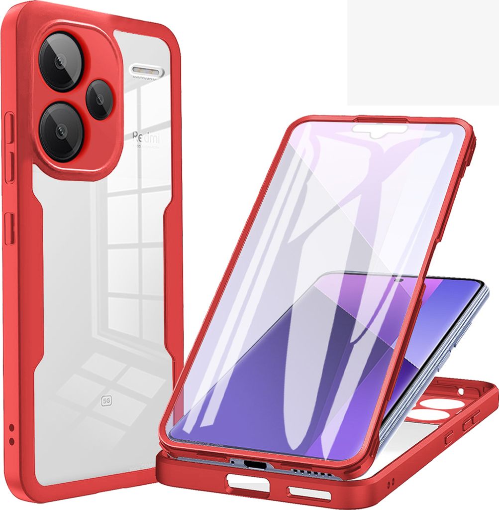 Schutzhülle für Xiaomi Redmi Note 13 Pro+, Eingebautem Displayschutz 360 Grad Komplettschutz Handyhülle Rot