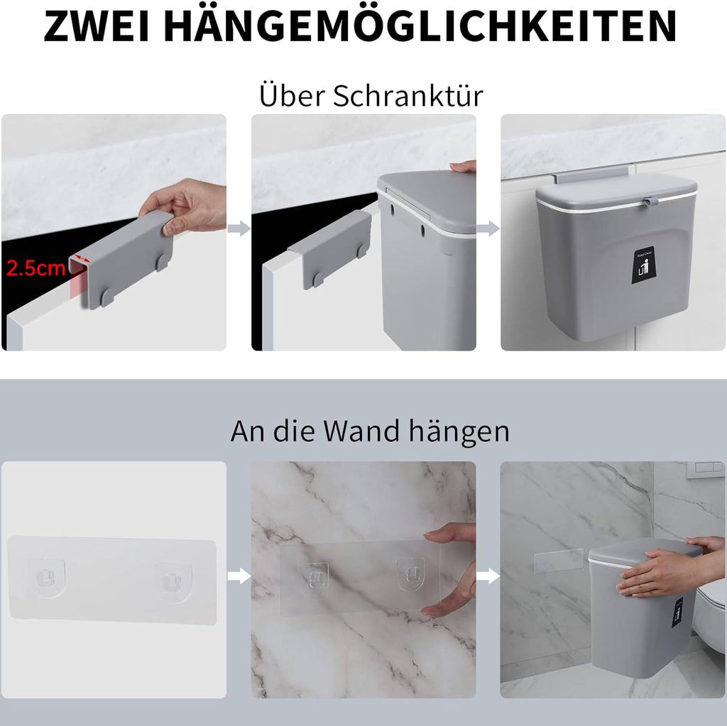 Kuchyňský odpadkový koš, nástěnný odpadkový koš s víkem Obrázek produktu 5