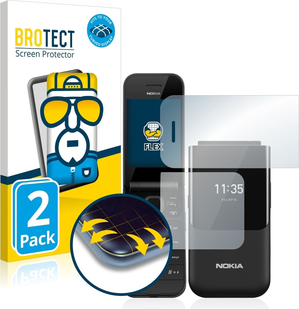 2x BROTECT Fullscreen Schutzfolie für Nokia 2720 Flip Displayschutz Folie Fullcover Klar Transparent