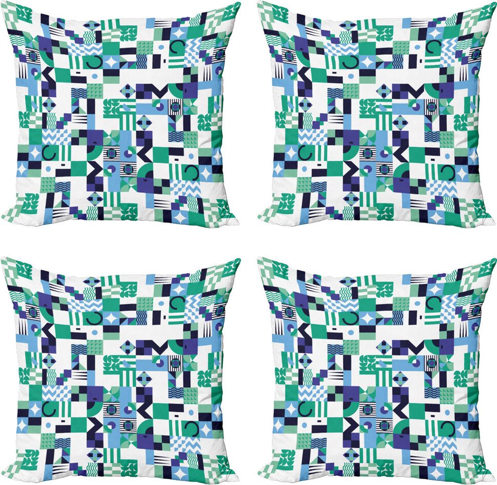 ABAKUHAUS Mitte des Jahrhunderts Kissenbezug Set (4 Stück), Sechziger-Art Design, Moderner Doppelseitiger Digitaldruck, 60 cm x 60 cm, Sea Green B...