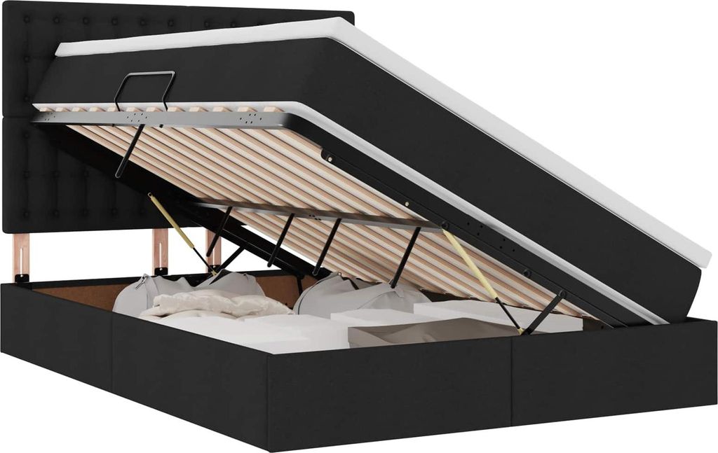 vidaXL Aufbewahrungsbett mit Matratze Schwarz 140 x 200 cm Polyester