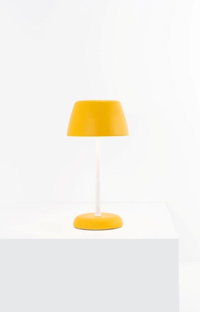 Smart Lamp Trilli Wi-Fi Zafferano - Wiederaufladbare LED, Touch, Wi-Fi-App, Weiß und Ocker dekorierte Keramik