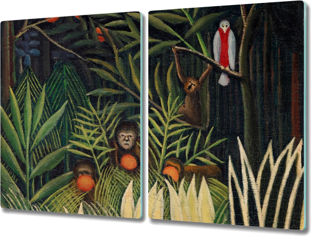 Coloray Herdabdeckplatte 2x40x52 cm Schneidebrett Kochplattenabdeckung Küchenbrett Hackbrett - Monkeys Waldtiere