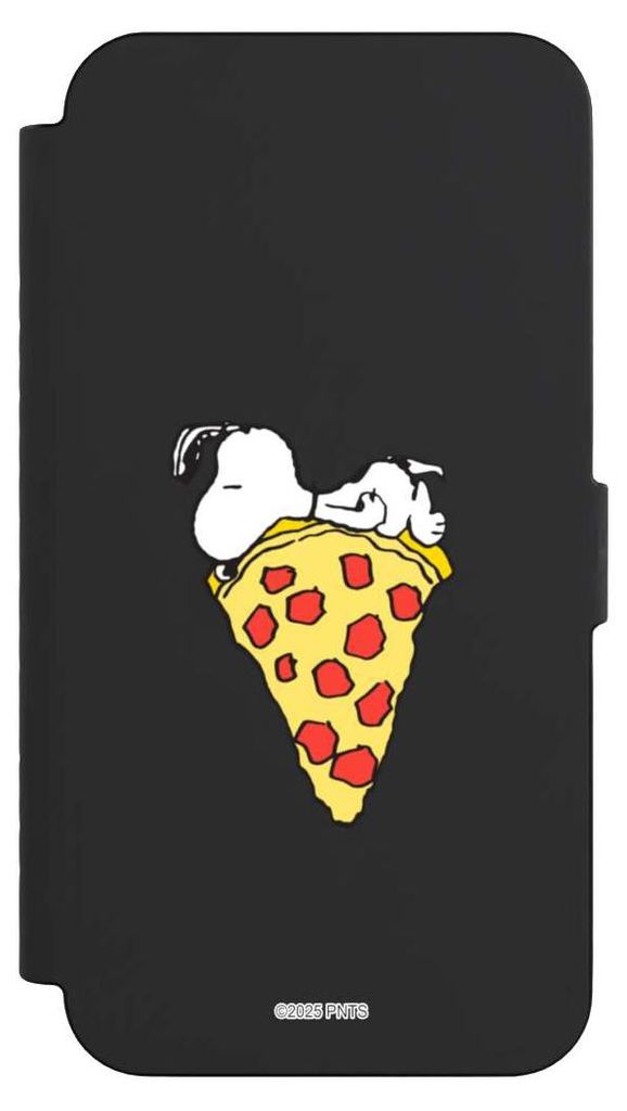 NIVOCASE Klapphülle für Apple iPhone 15 Pro Max Handyhülle aus Kunst Leder NIVOflip schwarz Pizza Peanuts Snoopy