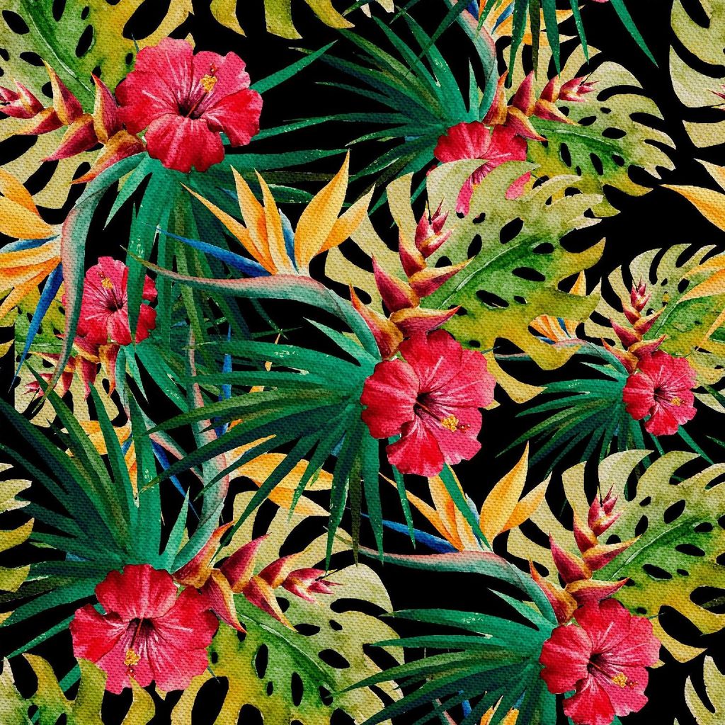 OUTDOOR DEKOSTOFFE OXFORD - Motiv Tropische Blumen und Produktbild 
