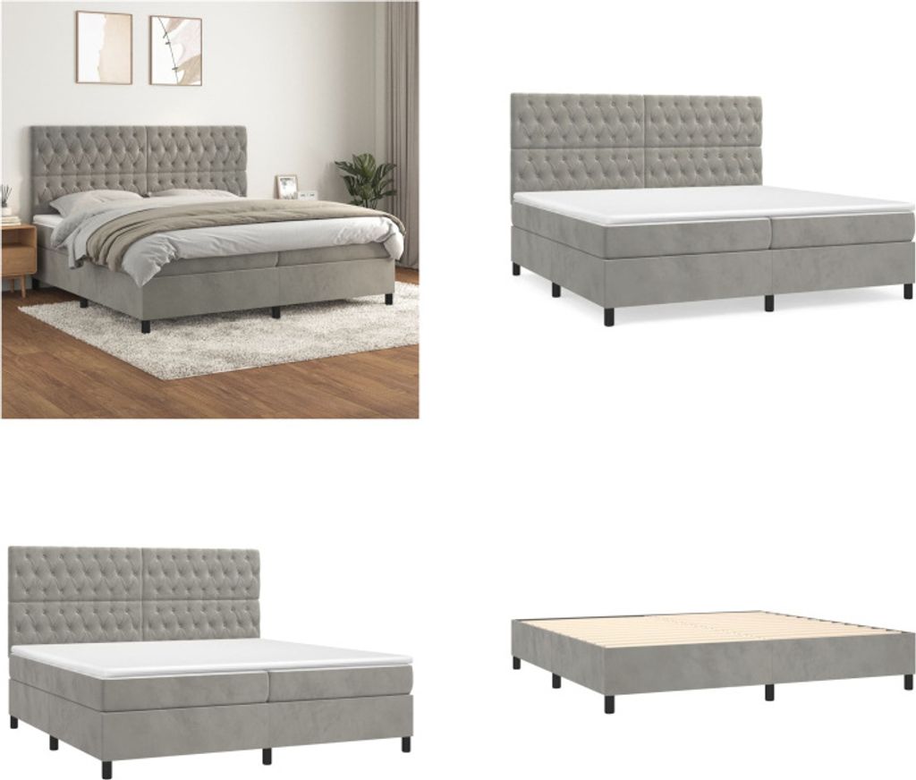 vidaXL Boxspringbett mit Matratze Hellgrau 200x200 cm Samt - Boxspringbett - Boxspringbetten - Bett - Schlafzimmermöbel
