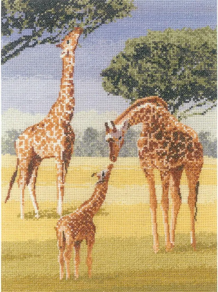 Kit Point de Croix Déco Maison Girafes 22x32cm Modèle à Compter