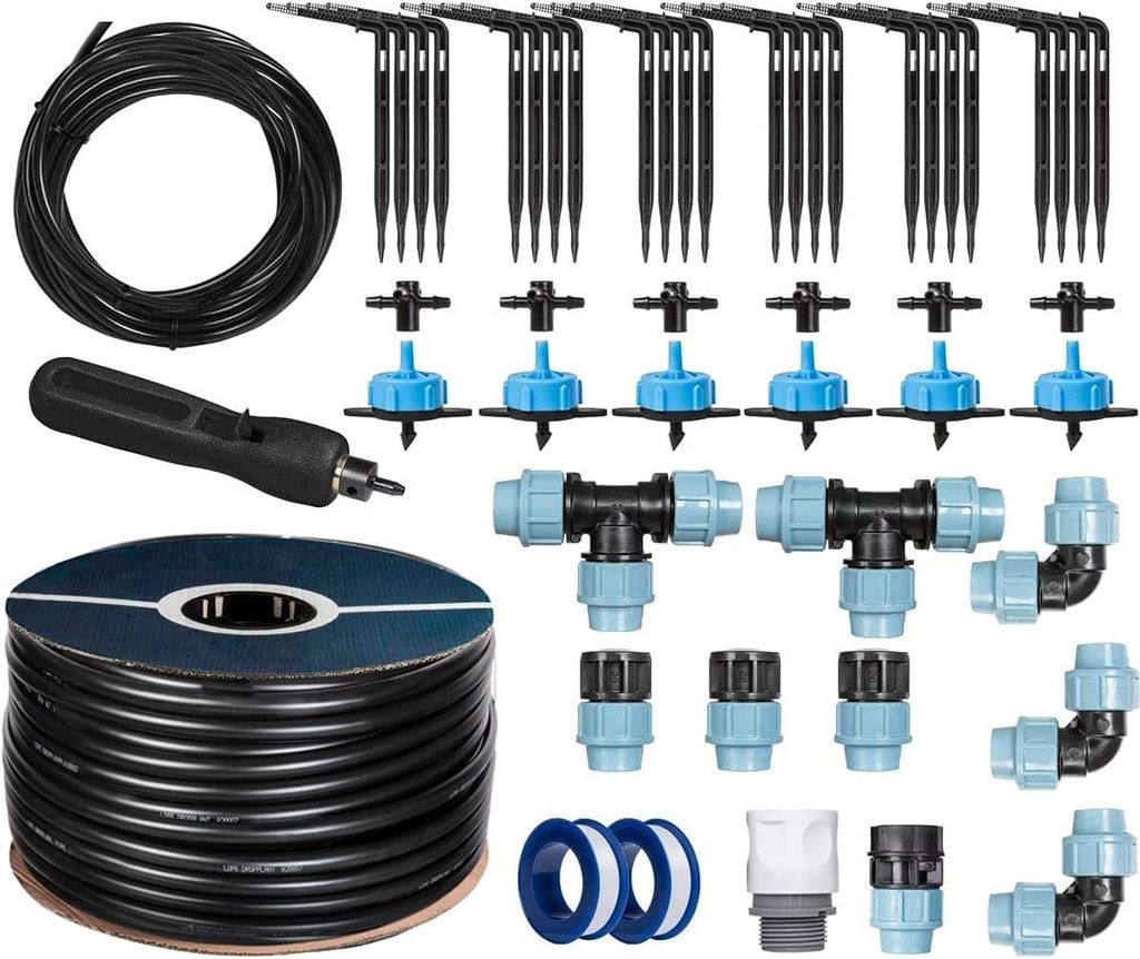 HOLZBRINK Start Set Gewächshaus Bewässerung Bewässerungssystem inkl. 50 m LDPE Verlegerohr 20 mm, 6x Tropfer 8l/h, HTB-09-B-50