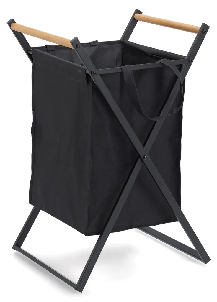 Panier à linge Zeller en métal et polyester noir, dimensions 37x40x67 cm