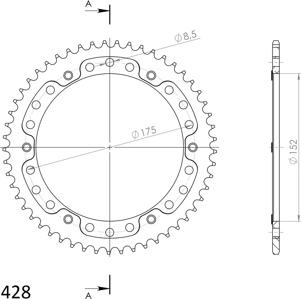 Pignon Arrière Stealth 53 Dents pour Moto - Couronne Or Pas 428 RST-839