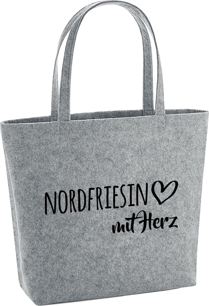 Huuraa Filzshopper Nordfriesin mit Herz 22 Liter Grey Melange Filztasche Geschenkidee