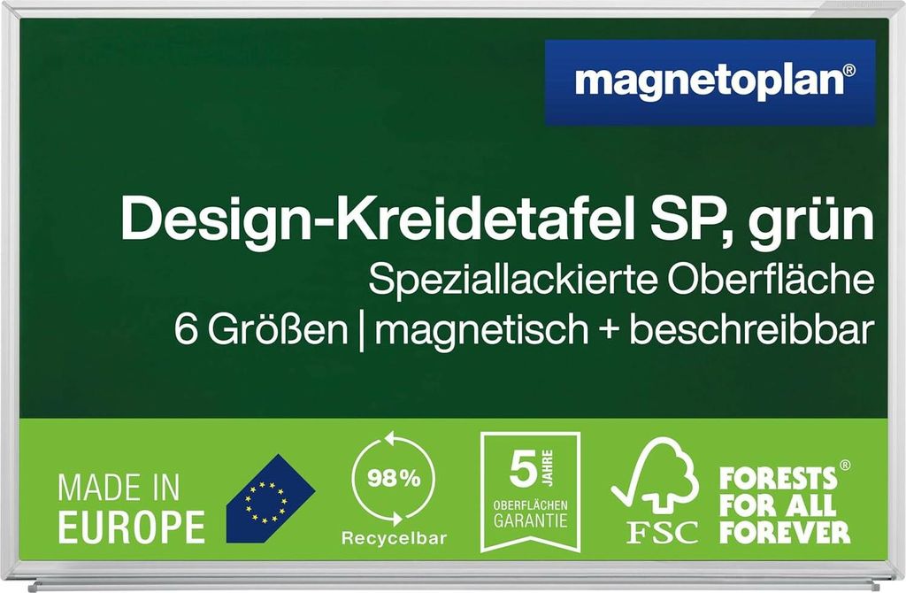 Magnetoplan Kreidetafel Schreibtafel SP - 220x120cm - magnethaftend - mit Ablageschale - Dunkelgrün - Aluminiumrahmen