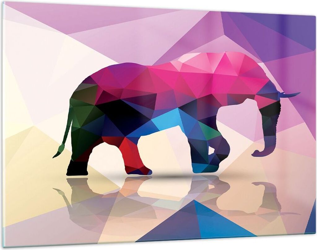 Bilder auf glas - Elefanten Illustration Bunt - 120x80cm - Glasbilder - Wandbilder - Kunstdruck - zum Aufhängen bereit - Wanddekoration aus Glas -...