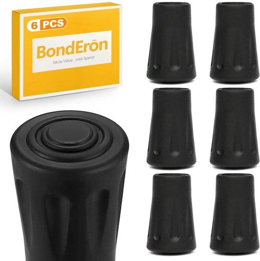 BondEron 6 Stück Gummikappen 10–12 mm, rutschfeste Ersatzgummikappen für Wanderstöcke, Nordic Walking, Gehstöcke, Krücken, für Asphalt und ...