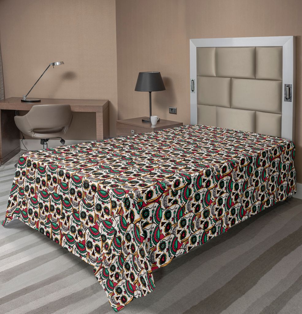 ABAKUHAUS Zuckerschädel Bettlaken, Gruselige Kopfknochen mit Paisley Blumenmuster Blumen Tag der Toten Kunst, weiches bequemes oberes Bettlaken f...