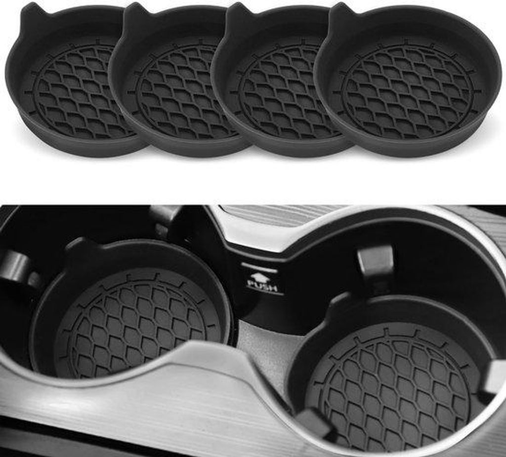 Set aus 4 Anti-Slip-Silikon-Auto-Fußplatten, die Rasselnde Geräusche verhindern und eine praktische Tragevorrichtung für Wasserflaschen bieten, ...