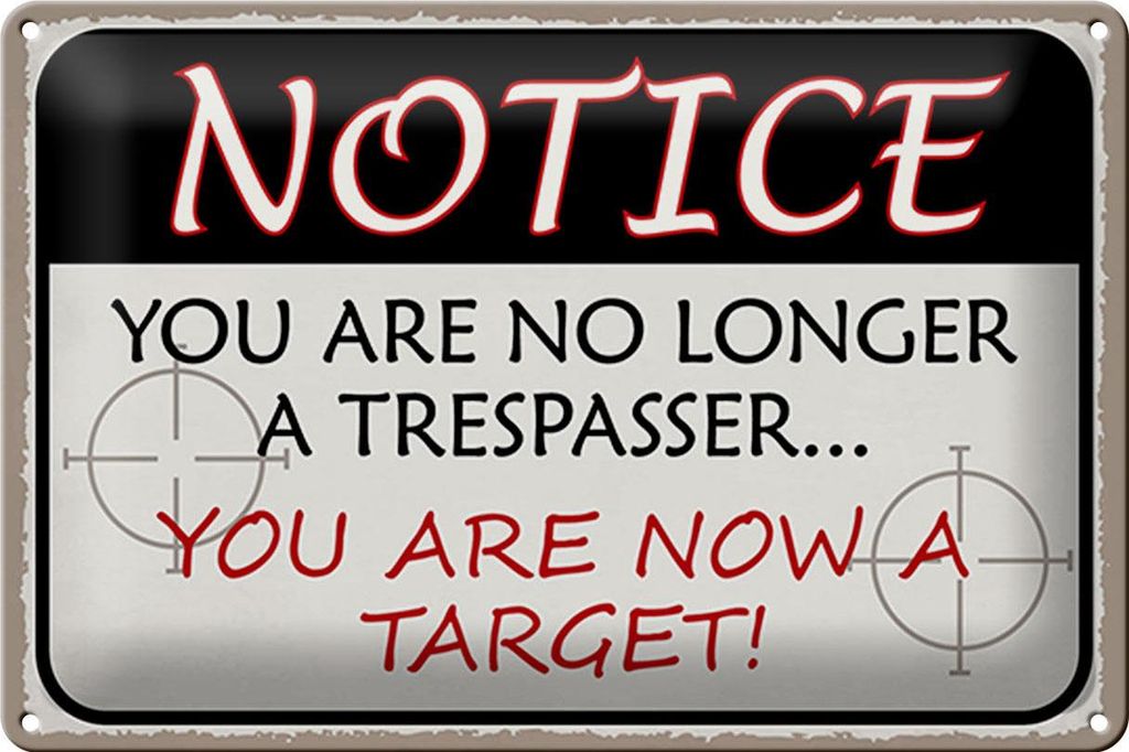 Blechschild Spruch 30x20cm notice you no longer trespasser