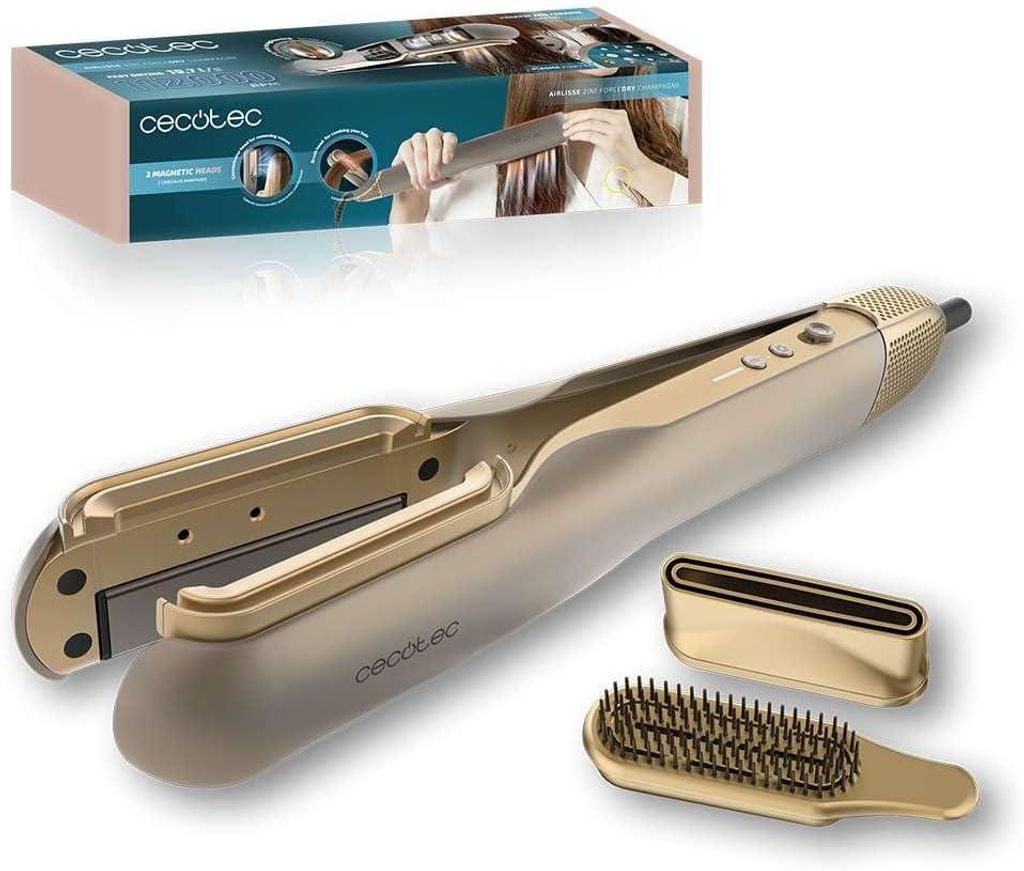 Haarglätter mit Luft AirLisse 1000W, Luftstrom 19,7 m/s, 2 magnetische Aufsätze, Plasmafunktion, bürstenloser Motor, 4Temperaturen, 2Geschwindig...