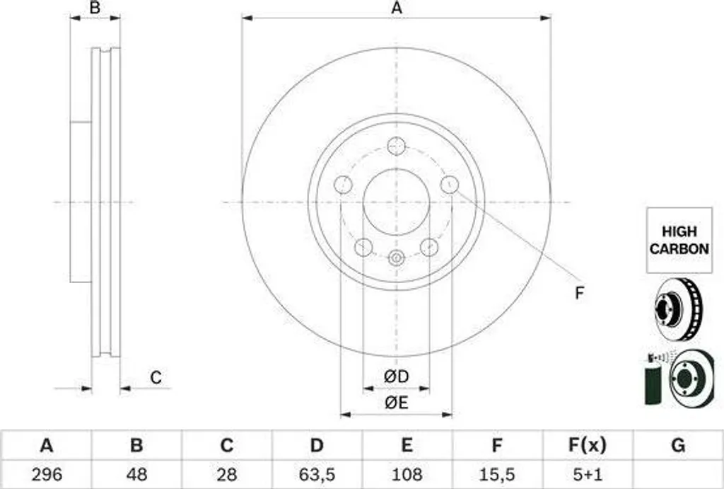 Paire de disques Bosch 0 986 479 H03 ventilés 296mm pour Volvo V90 II