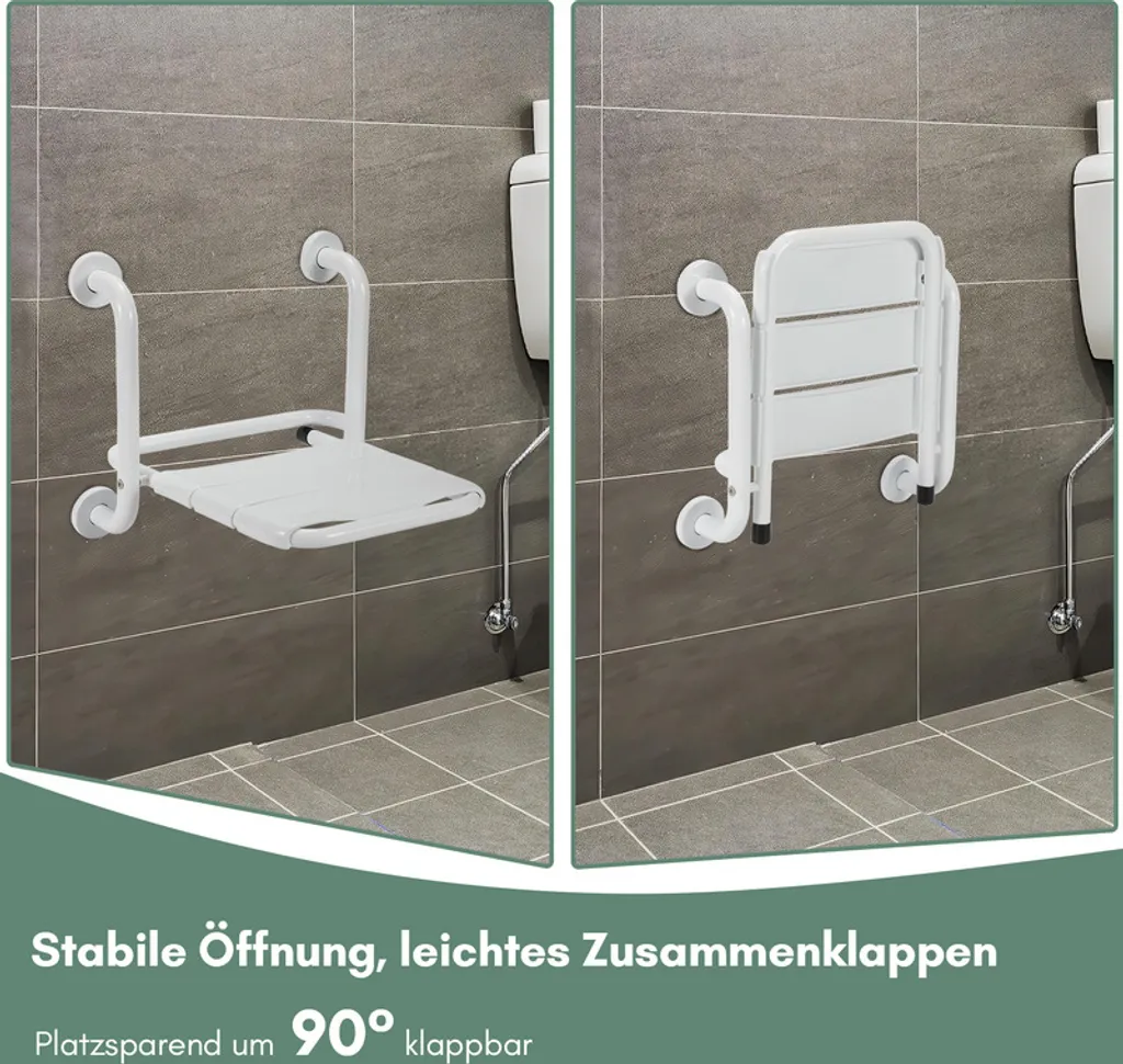 Siège de Douche Mural Anti-Chute Rabattable en Inox Gain de Place