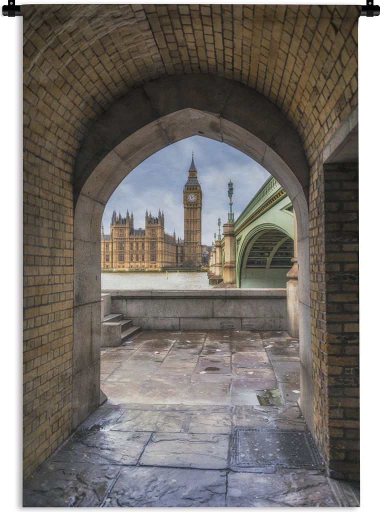 MuchoWow Wandteppich Wandbehang Blick auf die Houses of Parliament und die Westminster Bridge in London 120x180 cm Tapisserie Dekoration Wandtuch...