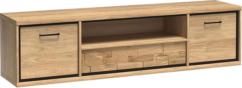 MIRJAN24 TV-Lowboard Mediolan 13, TV-Schrank, Schublade und zwei Türen, RTV-Schrank (Hikora Natur + Holzdekor, ohne Beleuchtung)
