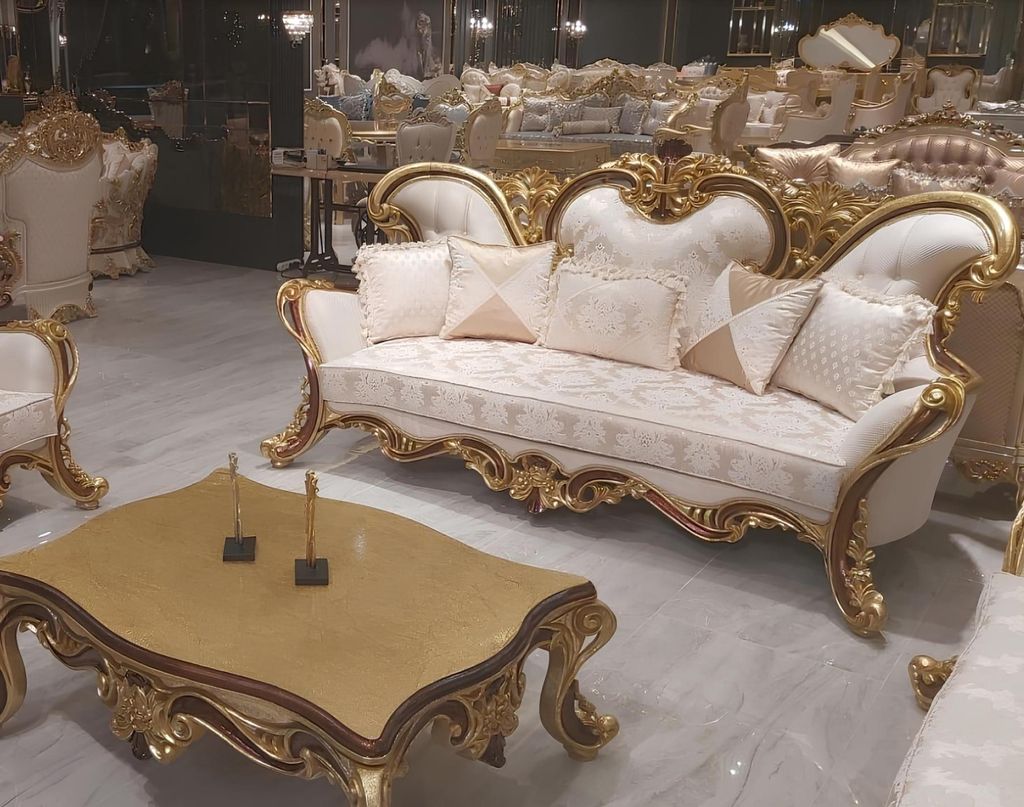 Luxus Dreisitzer Sofa 3 Sitzer Sofa Sofas Sessel Stoff Stil Barock Rokoko 240cm