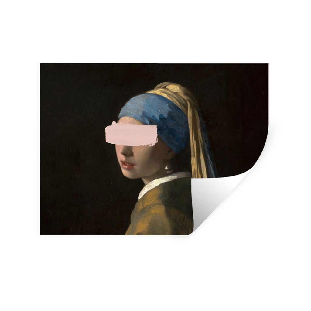 MuchoWow Wandtattoo Wandsticker Wandaufkleber Das Mädchen mit dem Perlenohrring - Vermeer - Rosa 80x60 cm Selbstklebend und Repositionierbar - F...