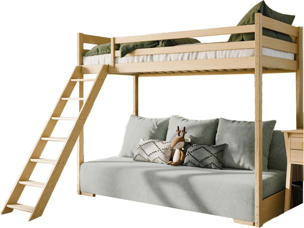 FURNLUX Bunk Bed Sofino Grau Und Kiefer 90x200cm / Hauptfarbe: Beige / Abmessungen: 96 x 208 x 170 cm
