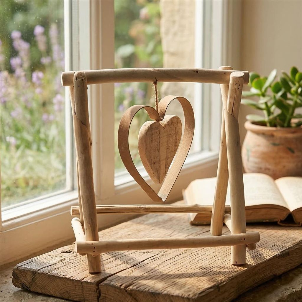 Dekoobjekt "Schwingendes Herz" aus Holz & Metall, Tischdeko, Dekofigur