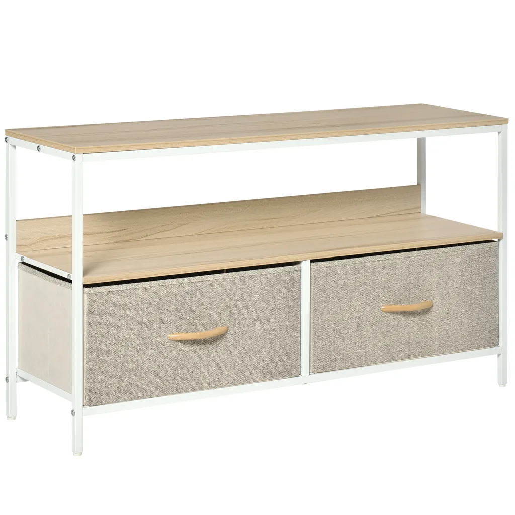 Banc TV Industriel pour Salon avec Rangement et Tiroirs Gris et Bois