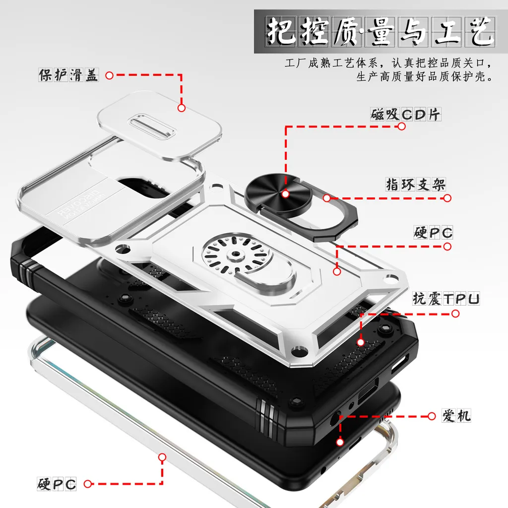 Custodia per Samsung Galaxy A23 5G/4G protezione fotocamera scorrevole, resistente agli urti, con supporto ad anello, supporto e porta carte Bianco - 4