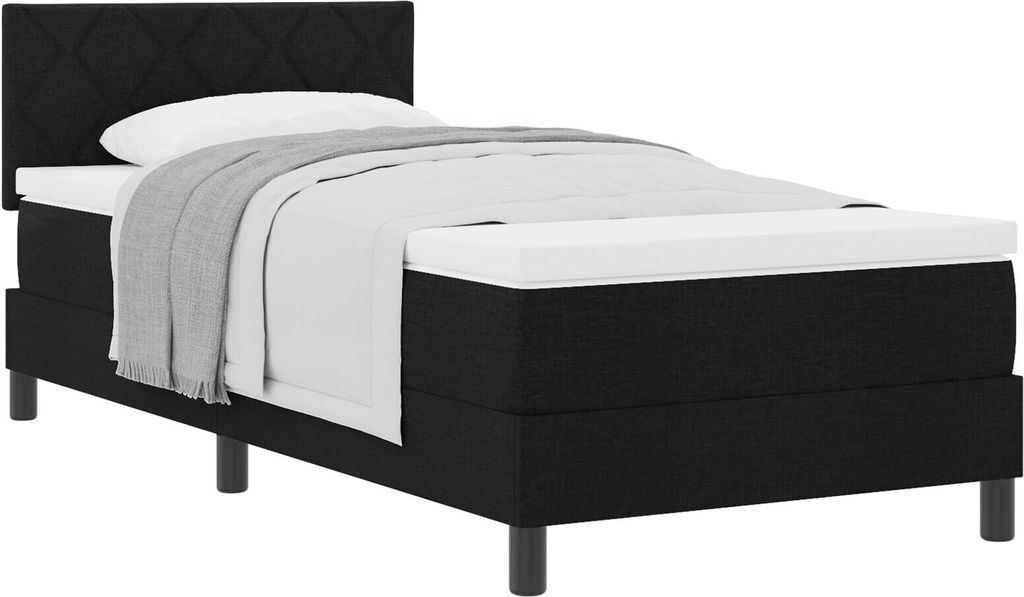 Möbel Boxspringbett mit Matratze Schwarz 90x200 cm Stoff - Klassische Betten 3338736