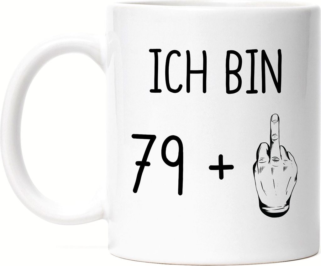 80. Geburtstag Tasse Mittelfinger Humorvolle Geschenkidee Produktbild 