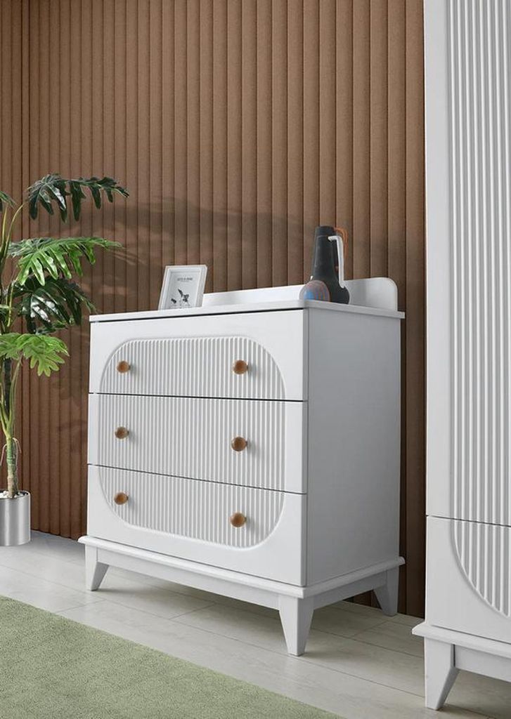 Luxus Kinderzimmer Kommode mit 3 Schubladen Weiß Modern Holz Kommode 96 cm Neu