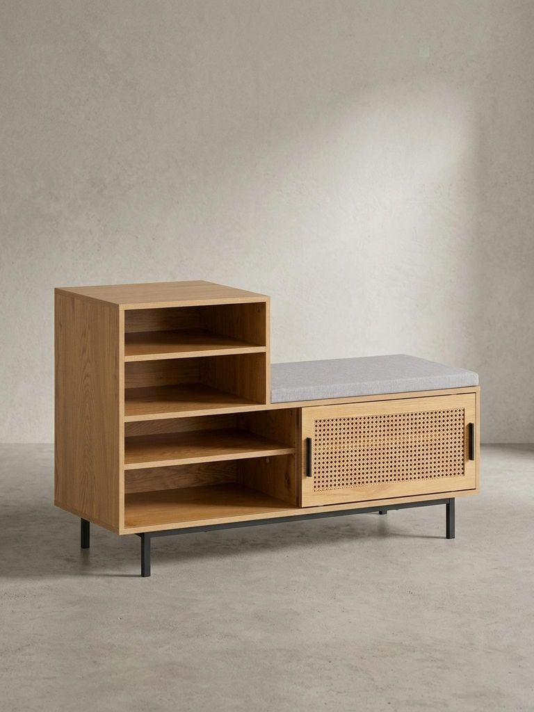 Schuhbank mit Sitzfläche 120x75,5x40 cm Garderobenbank Eiche-Nachbildung, Sitzbank Rattan Klein Gepolstert, Bank Schmal Flur mit Stauraum, Flurban...