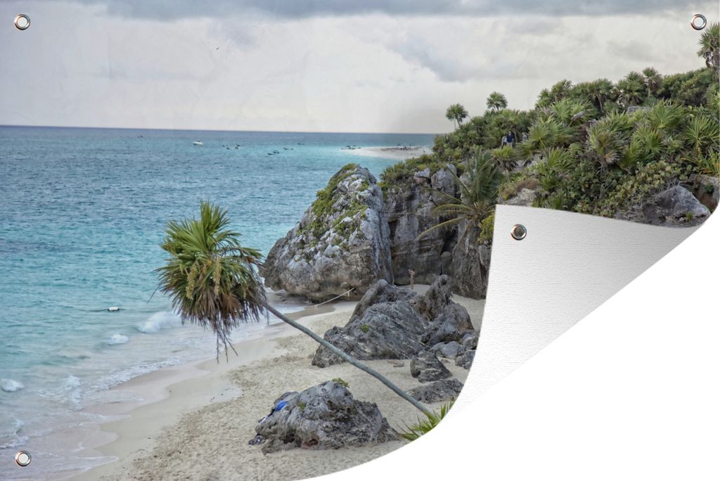 MuchoWow 60x40 cm Outdoor-Poster Gartendeko Sichtschutz Garten Poster für den Garten Strand im mexikanischen Tulum mit Ruinen