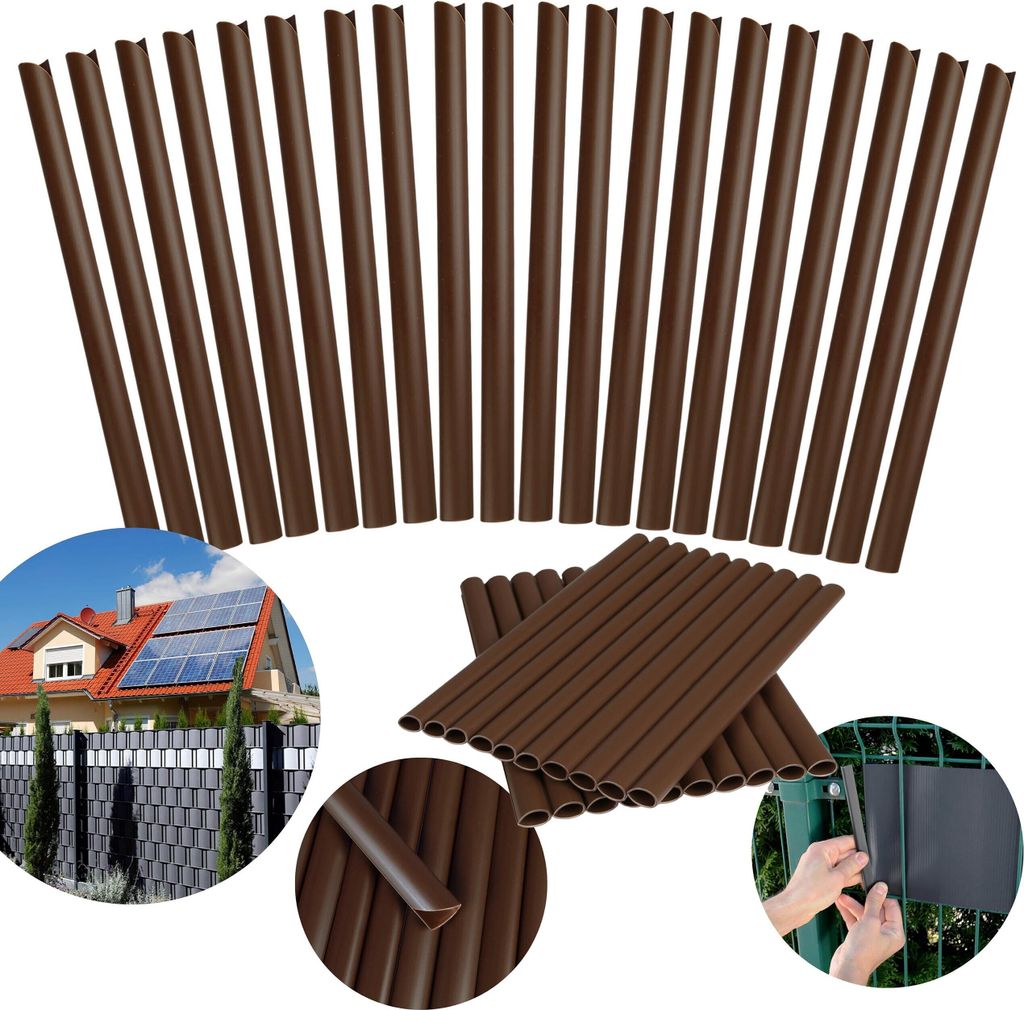 Befestigungsclips für Zaunfolie, Befestigungsklammern für Sichtschutzstreifen 19cm, 20St. BRAUN