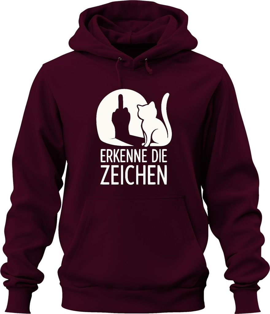 Erkenne die Zeichen Katze Mittelfinger Humor Geschenk Katzen Uni Hoodie Kapuzenpullover, Burgundy, L