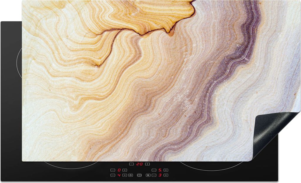 KitchenYeah Herdabdeckplatte Marmor - Textur - Sandstein - Gold - Marmoroptik , 89x51cm, Küche Deko, Glaskeramikfeld Herdabdeckung, Abdeckplatte...