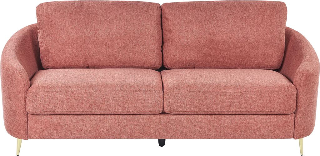 BELIANI 3-Sitzer Sofa Rosa Stoffbezug mit Armlehnen Goldenen Metallfüßen Glamourös Modern Wohnzimmer Schlafzimmer Möbel Sitzmöbel