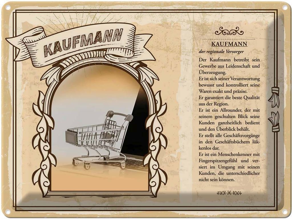 vianmo Blechschild 30x40 cm Kaufmann Gewerbe Qualität Beruf Arbeit