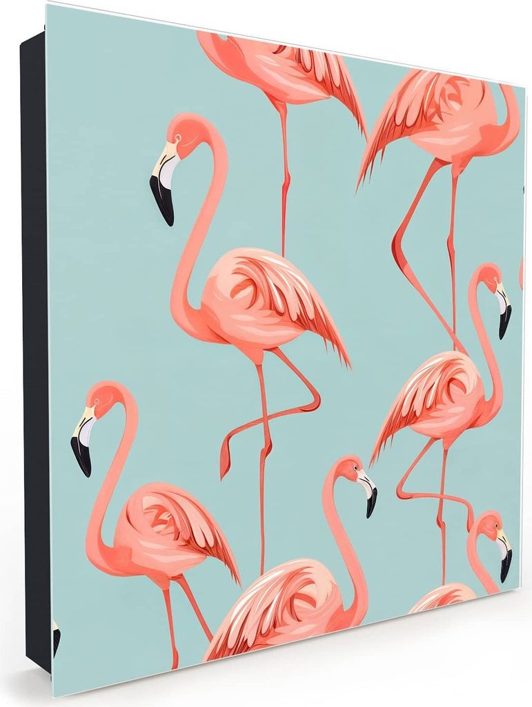 Nachbildung-Schlüsselkasten, Magnetpinnwand und Memoboard mit Glasfront Motiv Flamingo Design