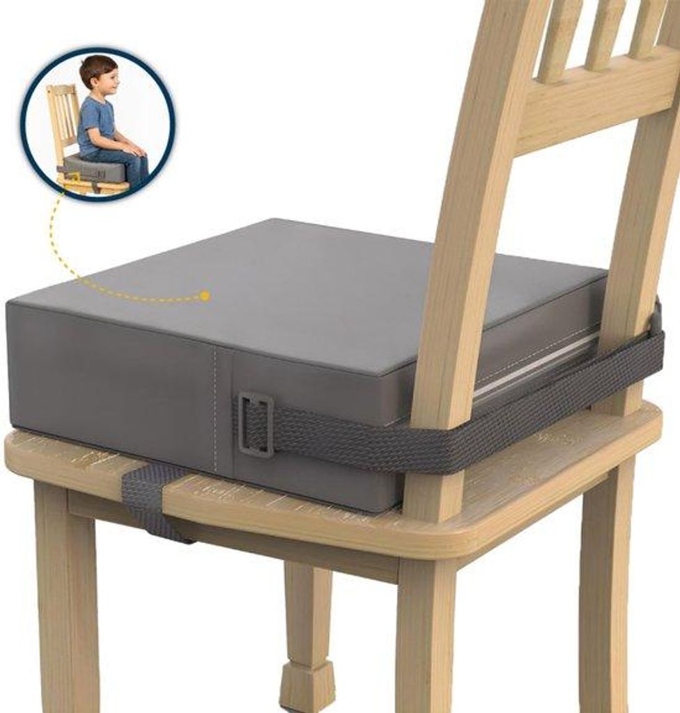 Ergonomischer Komfortsitz für Kinder & Erwachsene - Memory Foam Sitzverhöher - Booster Sitz - Sitzhöher für Eßtisch - Grau